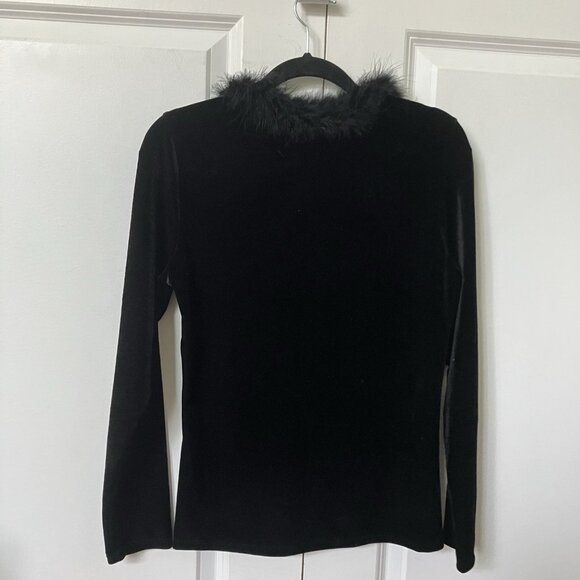 Y2K Susan Lawrence Velvet Top Womens S Black Feather Collar Fairy Whimsigoth - Picture 5 of 7